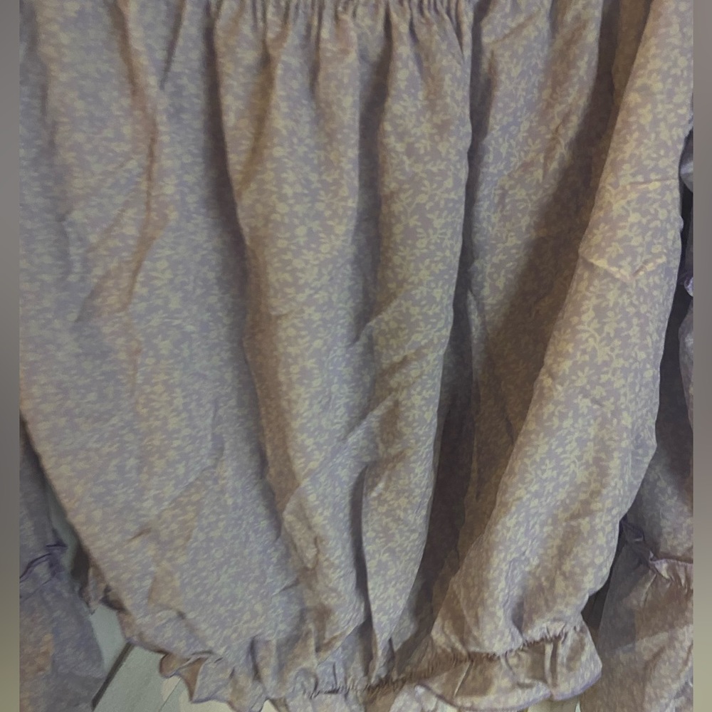 Women Purple Flower off the shoulder bell sleeve top_Large - Picture 5 of 12